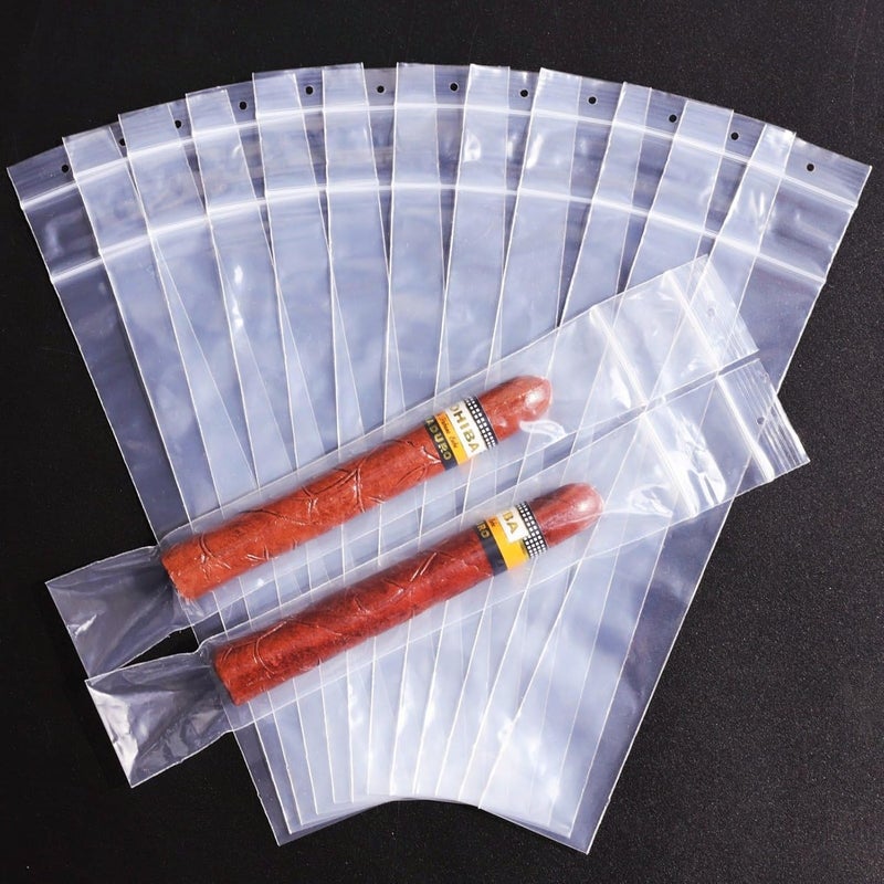 Eoho Store أكياس سيجار PE مزدوجة بسحاب لحقيبة السيجار، 50 عبوة، 9.8” × 1.6” كيس سيجار قابل لإعادة الاستخدام للسفر، ملحقات سيجار محمولة، عبوات سيجار للحفظ والتخزين (2 مل، 50 قطعة) - Image 1